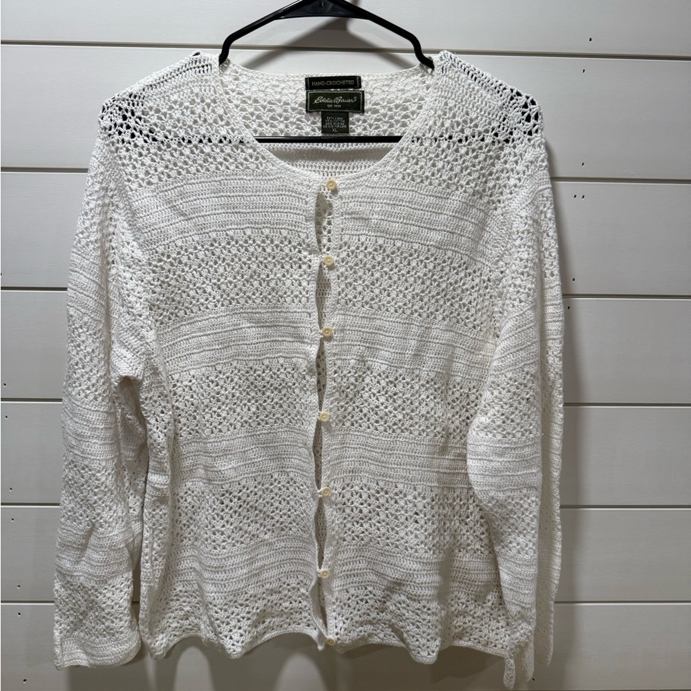 Eddie Bauer Ivory Hand-Crocheted Cardigan